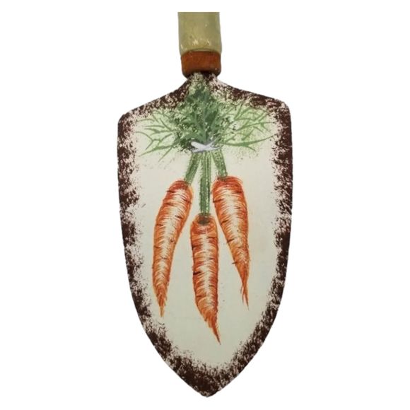 3pc Veggie Plaque 2 Trowels Corn Carrots Garden Patio Decor Wood Metal - Picture 5 of 5